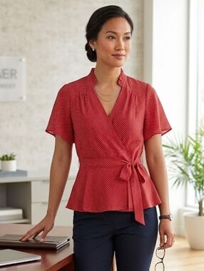 Red Polka-Dot Wrap Peplum Top